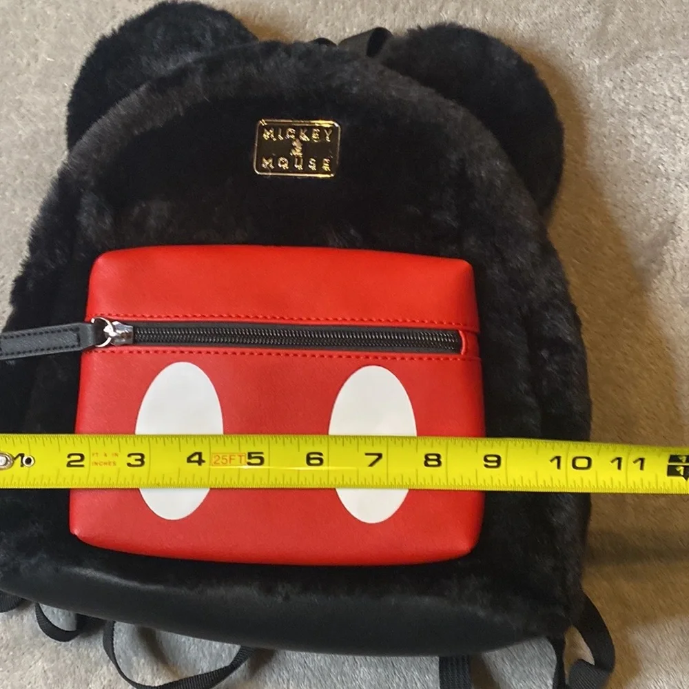 Brand New Disney Mickey Mouse Furry Fuzzy Black & Red Zippered Mini Back